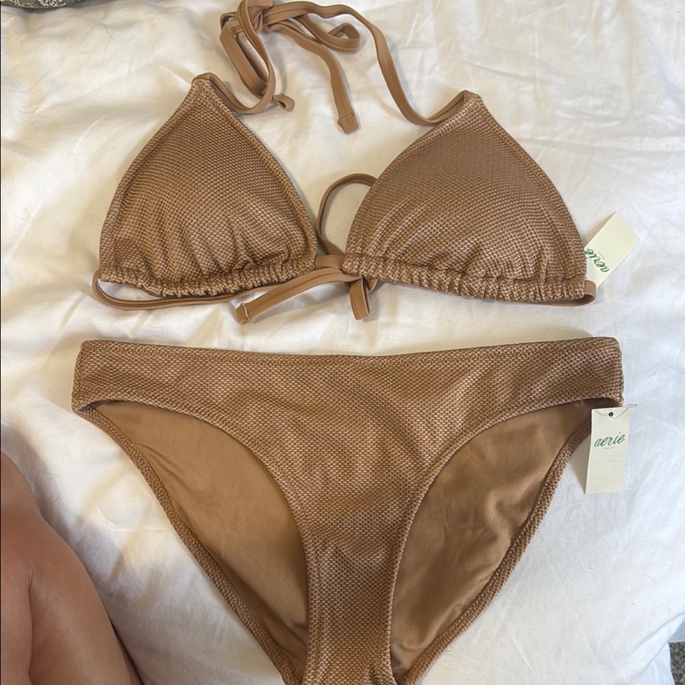 Aerie Textured Triangle Tan Bikini Set